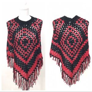 Vintage Crochet Poncho Festival Glitter Boho